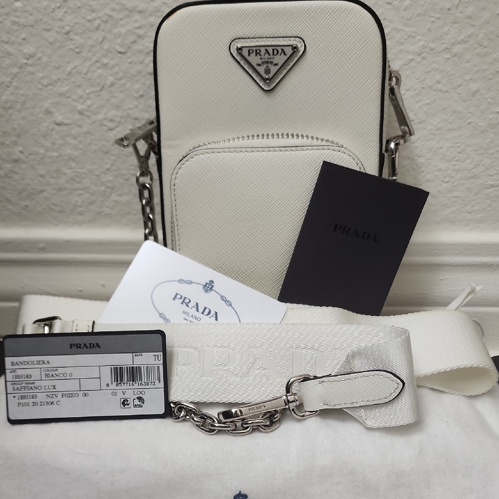 PRADA * AUTHENTIC Saffiano white Crossbody/Phone  Bag